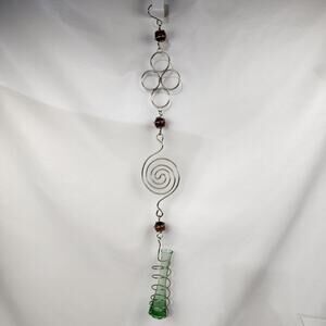 Boho Hanging Glass Beaded Wire Wrapped Glass Bud Vase 27" Brown & Green